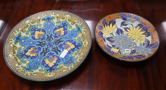 Two Gouda pottery chargers, the largest in Rhodian pattern